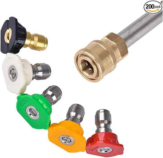 5 Pack Pressure Washer Nozzle Tips Multiple Degrees, 1/4 INCH (2.5 GPM), Power Washer Nozzle Tips, Pressure Washing Tips Set, Pressure Washer Head Rated Up to 4500 PSI Power Washer Tips.