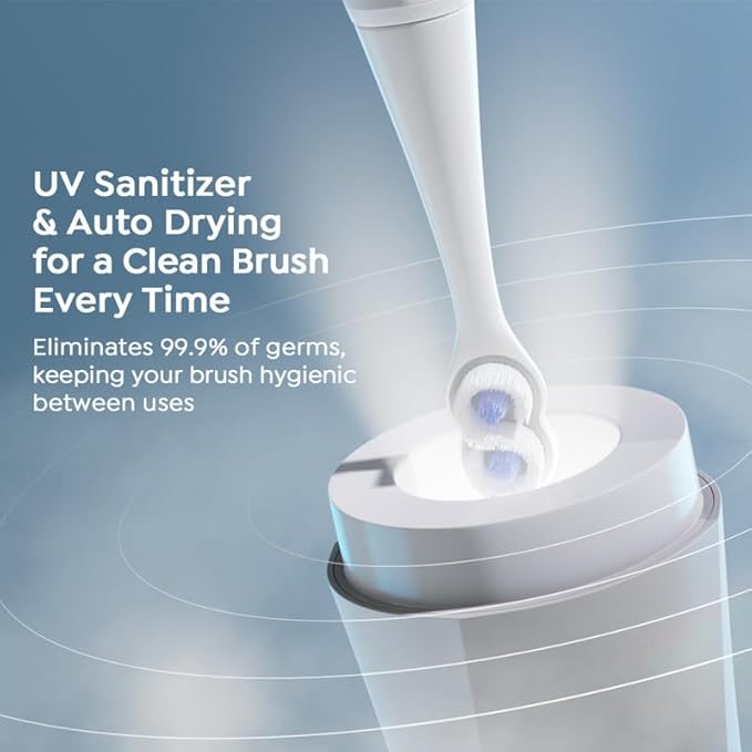SuperMouth® ULTIM8 SmartBrush™ Electric Toothbrush - Patented SuperBristles® Clean Teeth 40X Better, Dual Sonic Modes, Pressure Sensor, Stunning Design - Teens & Adults - Pearly White