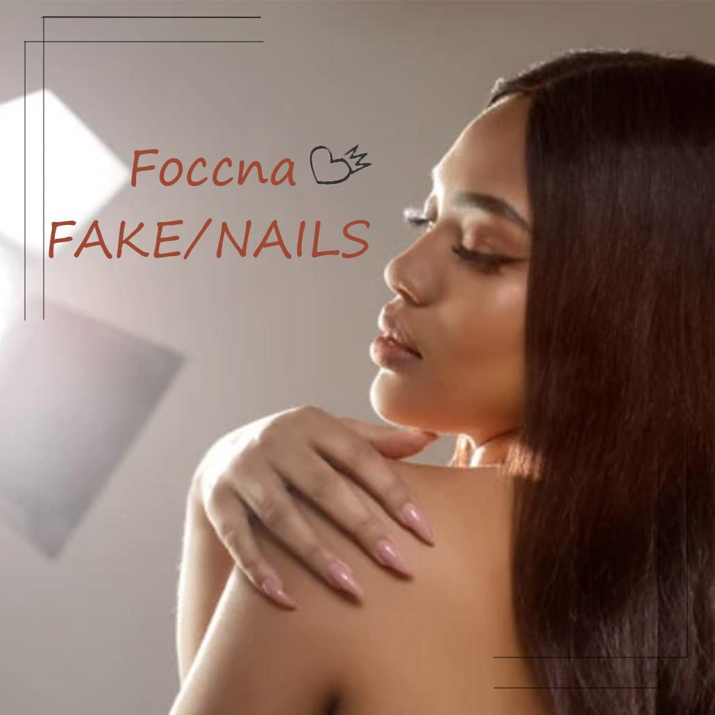 Foccna Press on Nails French Medium, Pearl White Fake Nails Almond Acrylic False Nails,Artificial Glue on Nails for Women 24pcs