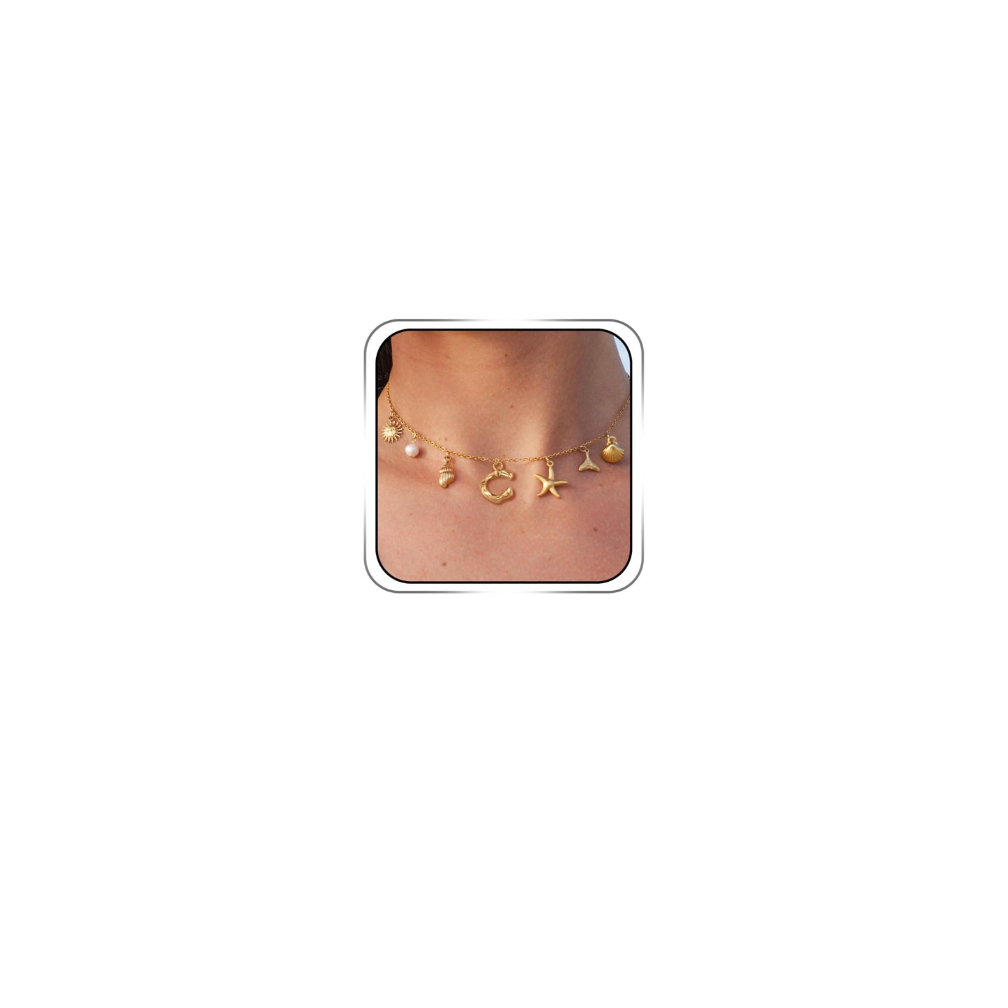 JALZEMPL Initial Charm Necklace For Women Shell Seashell Summer Beach Letter 14K Gold Plated Pendant Starfish Surfer Boho Jewelry Gifts (C)