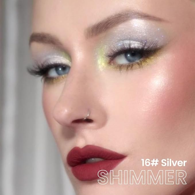 evpct Silver Shimmer Cream Eye Shadow Brightener Sticks Set for Eyes, Silver Shimmery Matte Pencil Eye shadow Applicator Stick Pen Palette Makeup Waterproof sombras en crema para ojos 16#