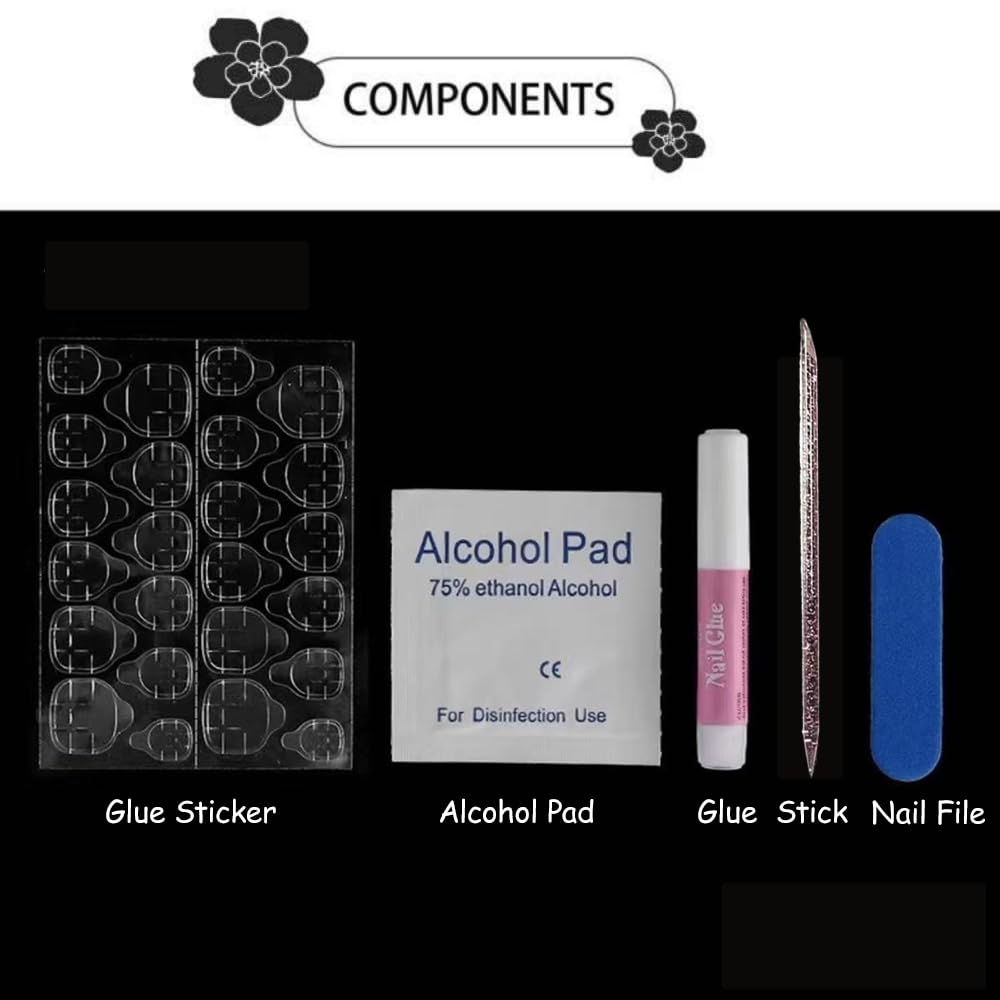 100% Handmade Press on Nails Medium Almond Handmade Nails with Blue Flower Charm Design Chinese Style Fake Nails Glossy Ombre French Tip Nail Press ons Spring Summer Acrylic Nail for Women M 10Pcs
