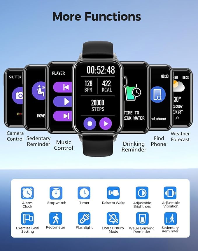 Health Fitness Tracker Smart Watch with 24/7 Heart Rate Blood Oxygen Blood Pressure Monitor Sleep Tracker 128 Exercise Modes Step Calorie Counter Pedometer IP68 Waterproof for Women Men Android iOS