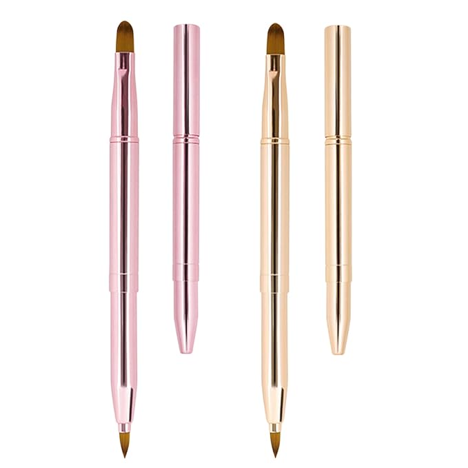 Unaone [2 Pack] Lip Brush for Lipstick, Retractable Lip Brushes, Dual-ended Makeup Brush for Lipstick Lip Gloss, Include Lid