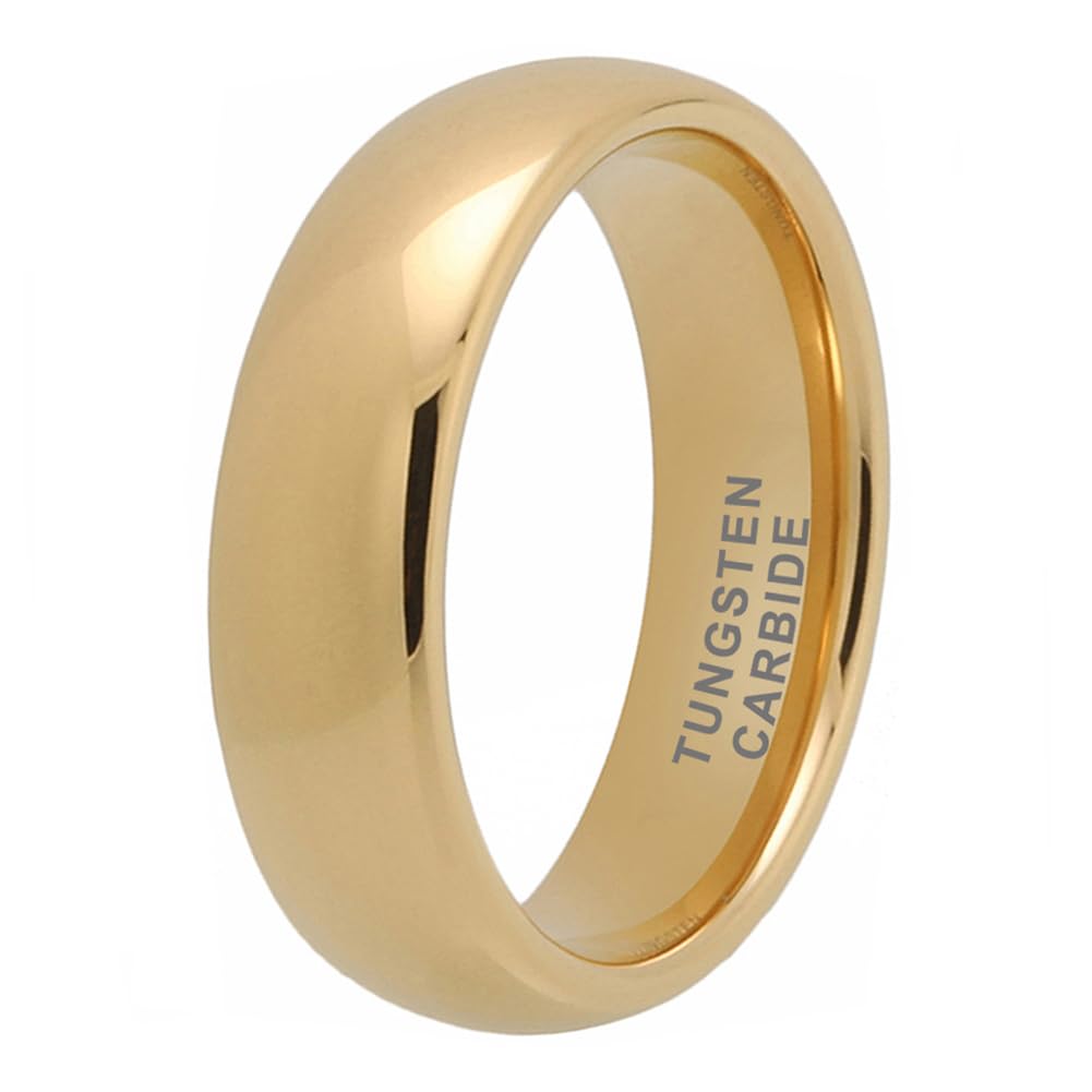TUTISS 6mm Gold Tungsten Rings for Men Women Engagement Wedding Bands Domed Polished Comfort Fit Size 12