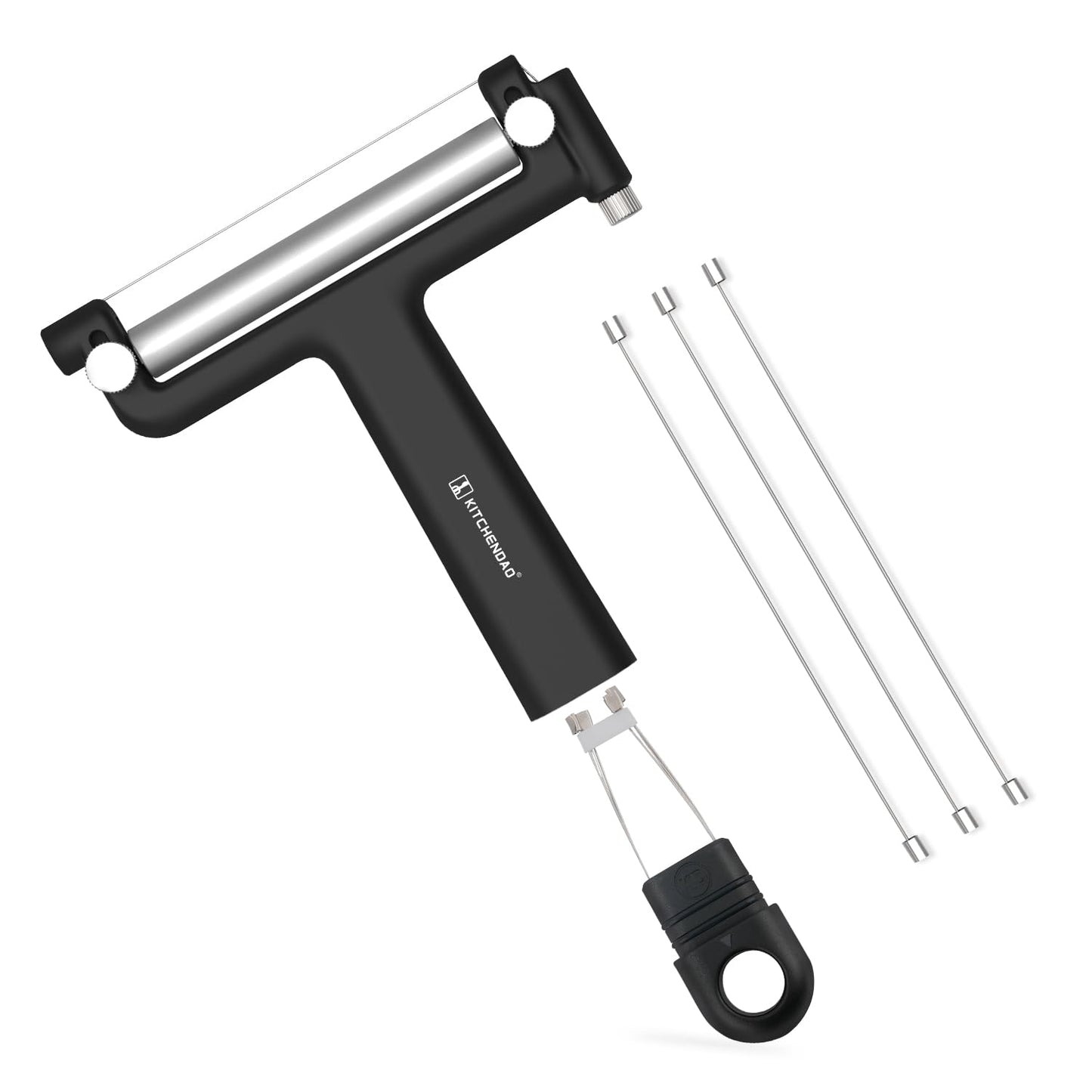 KITCHENDAO Adjustable Wire Cheese Slicer Cutter, 50% Stronger Wires with 2nd Gen Wire Fixing Mechanism, Adjustable Hand-Held Wire Cheese Cutter, Quick Replacement, Dishwasher Safe, with 3 Extra Wires