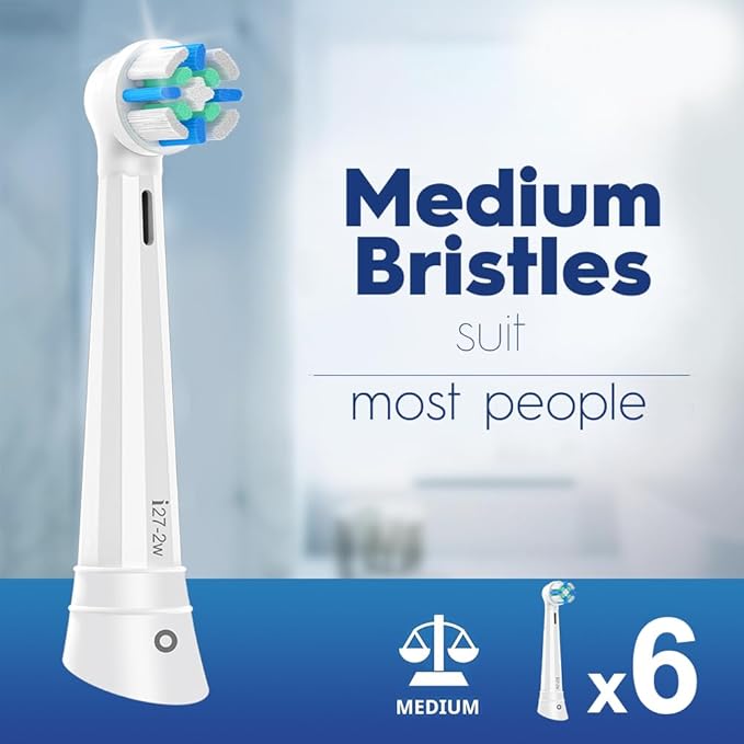 6 Pack Replacement Heads with Medium Soft Bristles Compatible with Oral b IO 2/3/4/5/6/7/8/9/10 Series Electric Toothbrush, IO Brush Heads Compatible with Oral b (White)