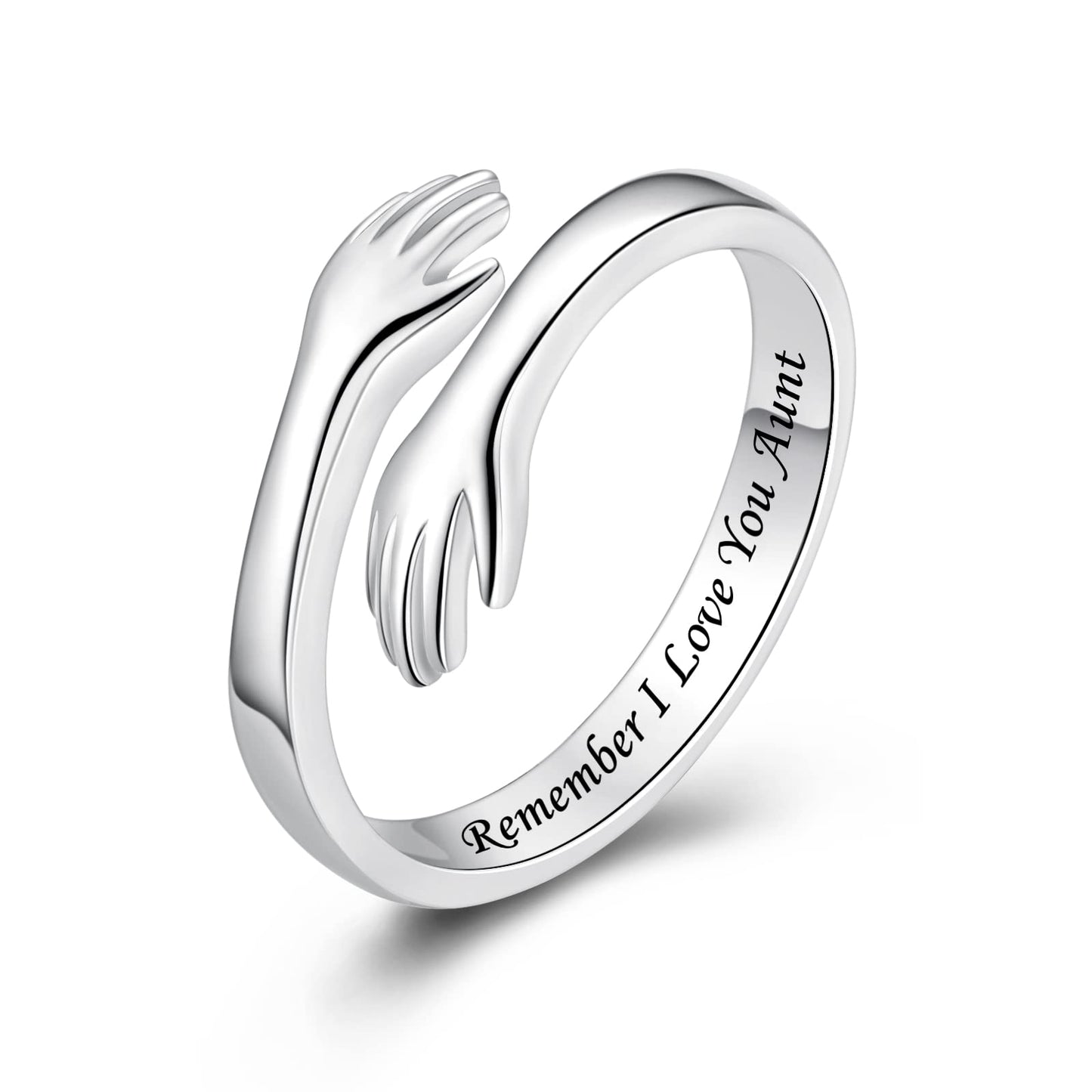 ACJFA Hug Rings for Women Sterling Silver Adjustable Ring for Women Daughter Hand Ring Jewelry for Birthday Gifts Holiday Gift for Teens(Remember I Love You Aunt)