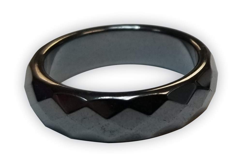 MAGNEHEALTH Hematite Rings - Beveled Magnetic Band Ring for Men and Women, Unisex Black Hematite Magnetic Ring, Absorbs Negative Energy, Anxiety Balance and Root Chakra Jewelry, Size 9