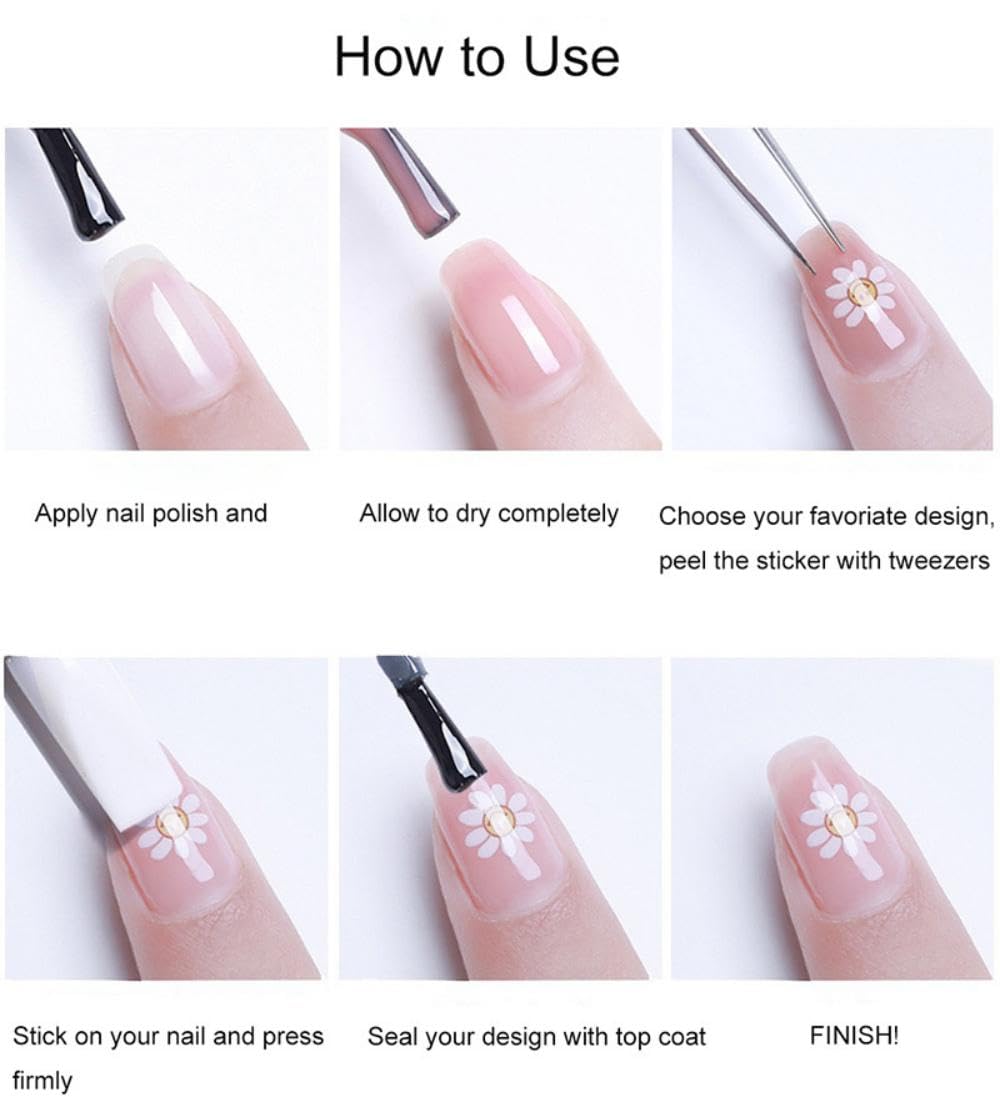5D Embossed Flower Nail Stickers Pink Floral Nail Decals Spring Nails Art Stickers Self Adhesive Design Nails Charms Supply for Women Manicure Decoration Accessories