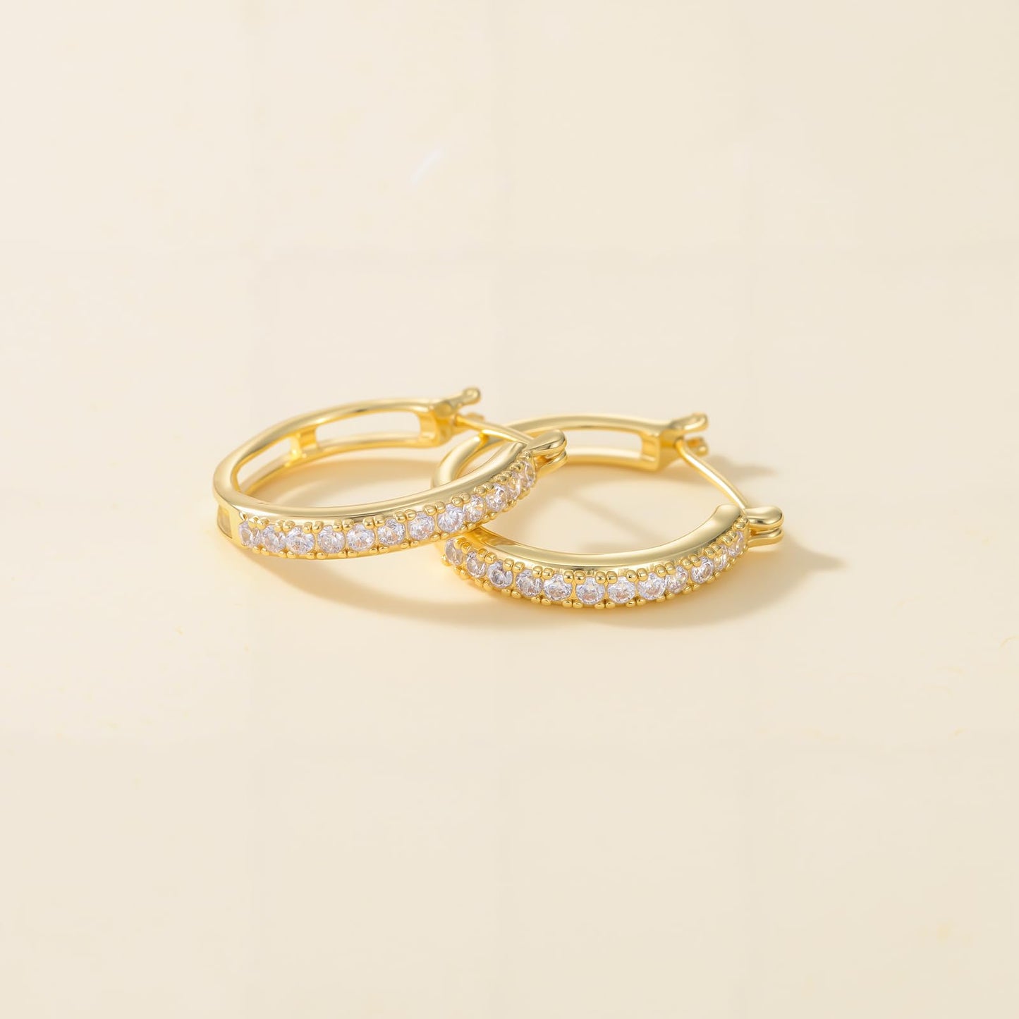 14K Gold Hoop Earrings for Women Small Trendy Womens Gold Hoops Earring with Cubic Zirconia Hypoallergenic 16mm