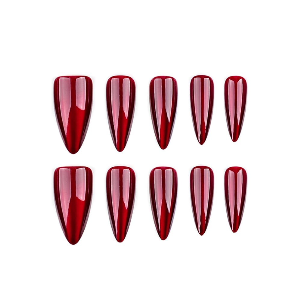 Red Press on Nails Long Almond Fake Nails Glitter False Nails with Designs Christmas Glossy Full Cover Acrylic Glue on Nails Artificial Stick on Nail Cat Eye for Women Manicure Decoration 24Pcs
