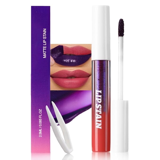 evpct Vivid Red Peel Off Lip Stain Tints with Tweezer, Matte Liquid Lipstick Lip Stain Long Lasting Waterproof for Women, Non-stick Cup Lipstick Peel Off High Pigmented Smudge-proof Easy to Apply, 03