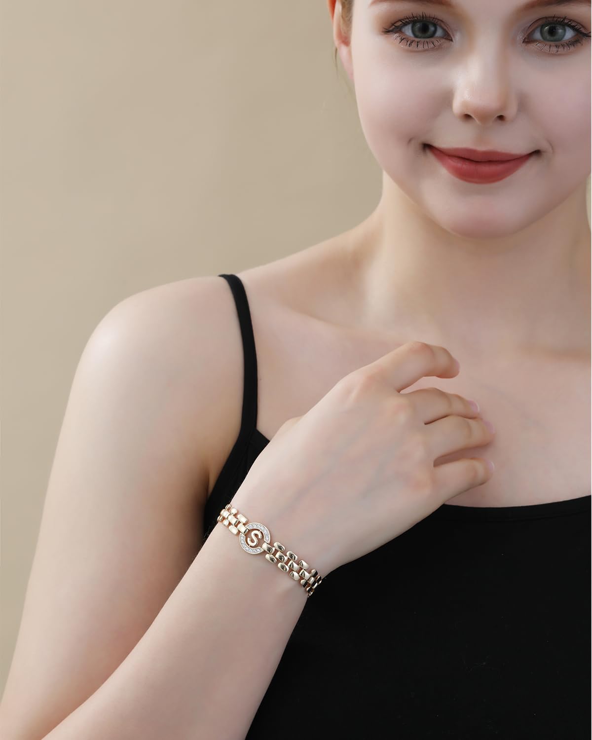 WEDDINEN Initial Bracelet, 14K Gold Plated Letter Bracelet for Women, Thick Bangle Wrist Alphabet Charm Chain, Christmas Jewelry Gift