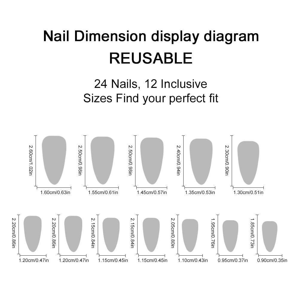 plalely Almond Press on False Nails Brown Press on False Nails with 3D Floral Stick on Nail Tips for Women 24pcs