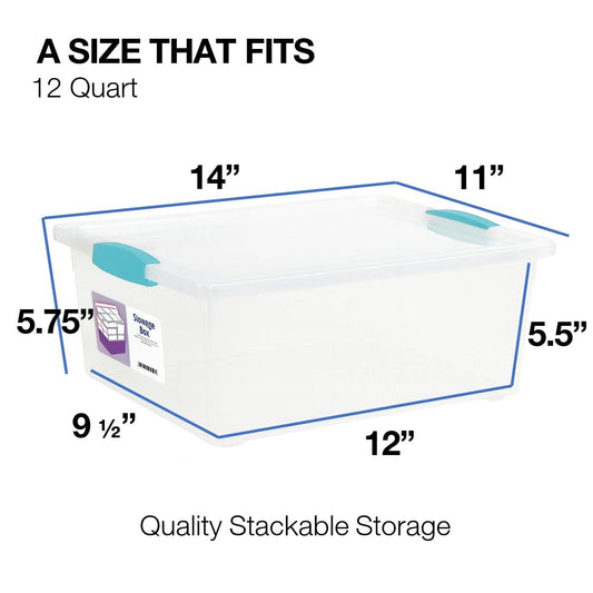 Tribello Plastic Storage Containers, 12 Qt, Clear with Lids, 2 Pack, Made in USA (Deep - 14 x 11 x 6)