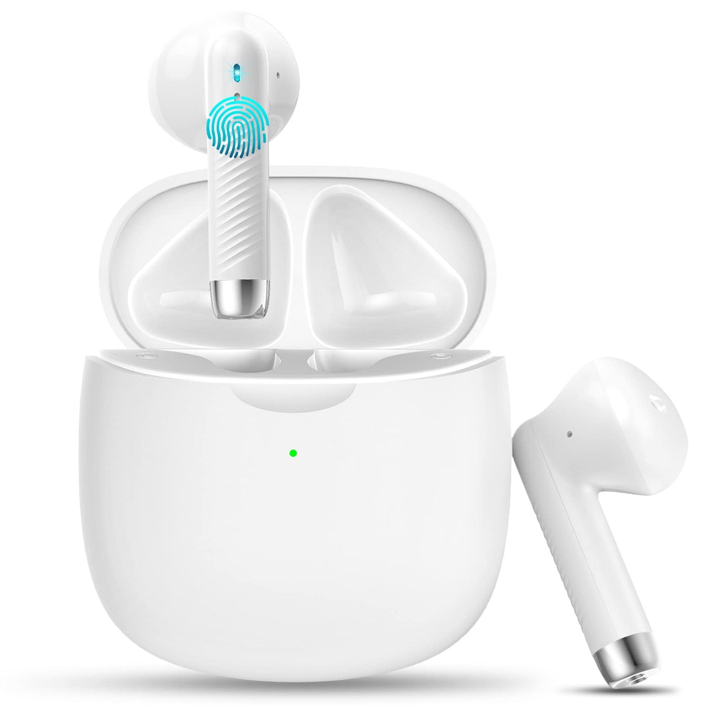 Jxrev Wireless Earbuds, Bluetooth 5.3 Headphones in Ear with Noise Cancelling Mic, Earbuds Stereo Bass, IP7 Waterproof Sports Earphones, 32H Playtime USB C Charging Buds White for Android iOS
