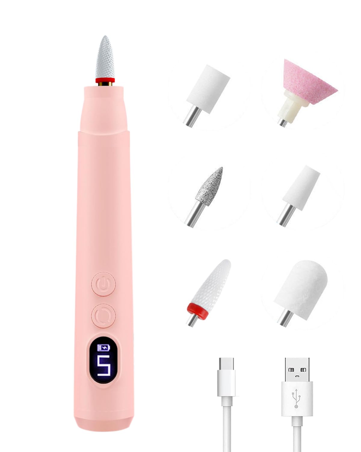 Electric Nail Drill & Gel Polish Remover - 5-Speed Cordless Nail File Filer Grinder - Rechargeable Manicure Kit for Acrylic Gel Nails Cuticle Callus Remover - Electric Nail Drill Buffers for Women