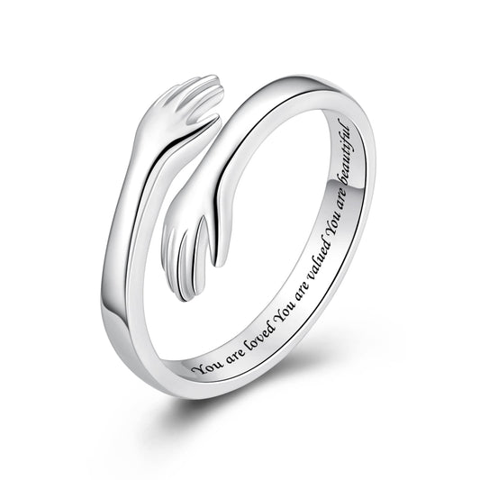 ACJFA Hug Rings for Women Sterling Silver Adjustable Ring for Women Daughter Hand Ring Jewelry for Birthday Gifts Holiday Gift for Teens(You are loved You are valued You are beautiful)