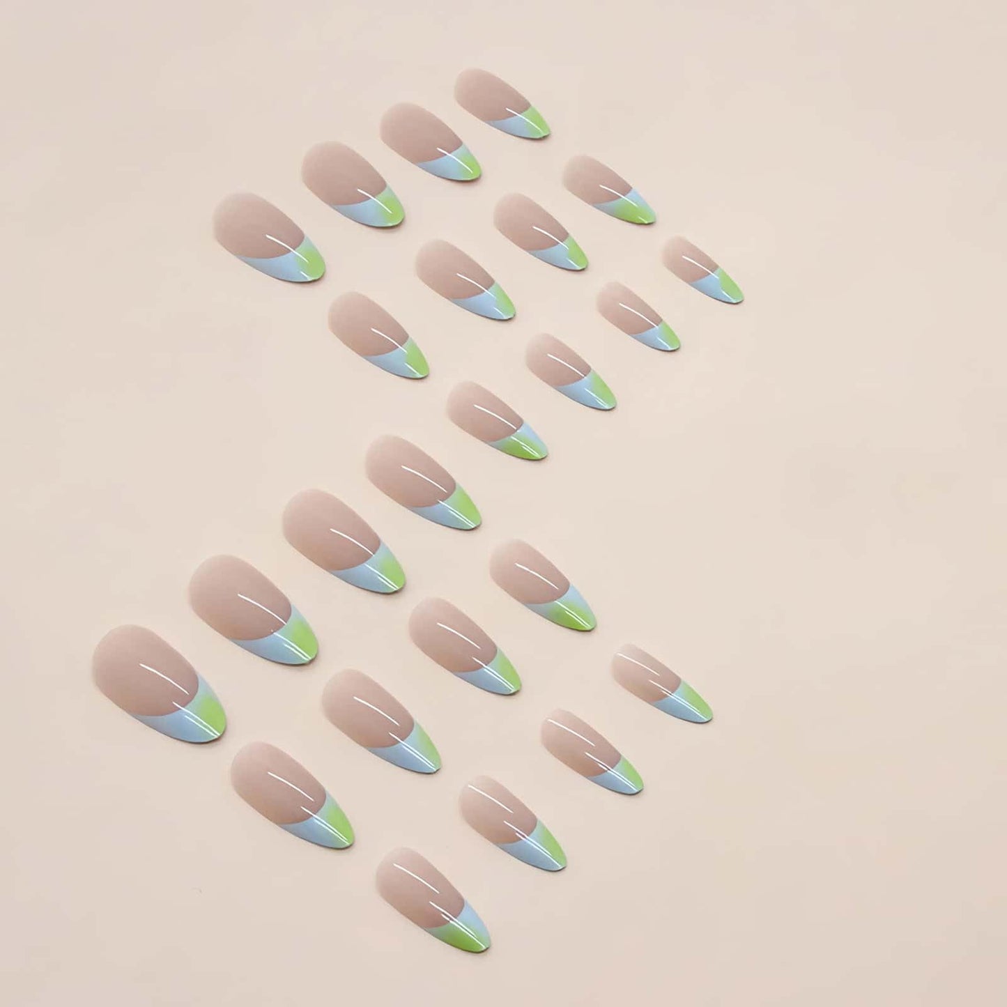 24 Pcs Press on nails French Short Almond Fake Nails Nude Glossy Glue on Nails Ins Style Acrylic Nails Removable Stick on Nails for Women 12 Size Kit