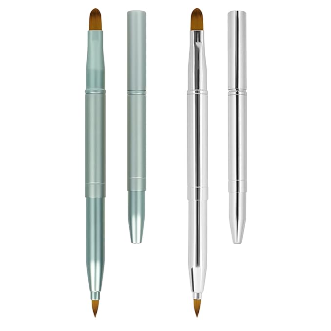 Unaone [2 Pack] Lip Brush for Lipstick, Retractable Lip Brushes, Dual-ended Makeup Brush for Lipstick Lip Gloss, Include Lid Silver and Green