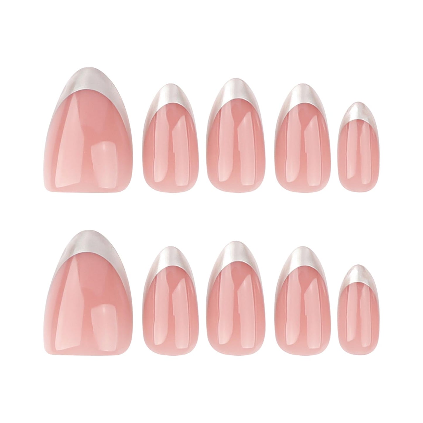 Short Almond Press on Nails Silver French Tip Fake Nails Pink Press ons Acrylic Nails False Glossy Artificial Full Cover Stick on Nails for Women Girls 24 Pcs