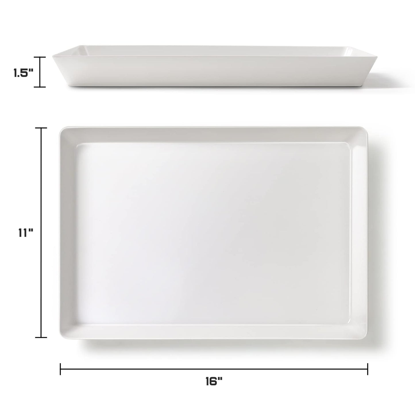 4-Pack Plastic 16" x 11" Large White Serving Trays Set - Reusable Serving Platters for Cookie, Appetizer, Charcuterie, Snack, Dessert, Party Food Display - Stackable Kitchen CounterTop Tray, BPA Free