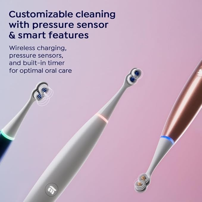 SuperMouth® ULTIM8 SmartBrush™ Electric Toothbrush - Patented SuperBristles® Clean Teeth 40X Better, Dual Sonic Modes, Pressure Sensor, Stunning Design - Teens & Adults - Rose Gold