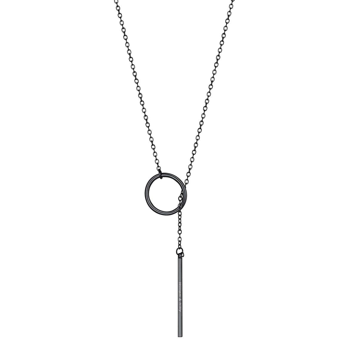 FOCALOOK Long Black Necklaces for Women Custom Engraved Personalized Drop Bar Pendant Larait Y Necklace