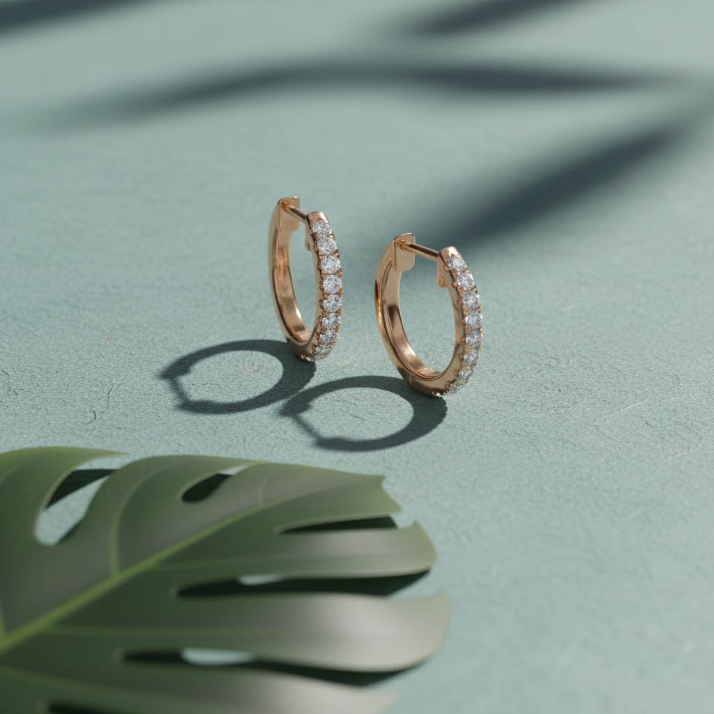 10MM Huggie Hoop Earrings for Women, 0.25 Carat (ctw) Round Natural Diamond Hoop Earrings in 10K Solid Rose Gold Jewelry for Her