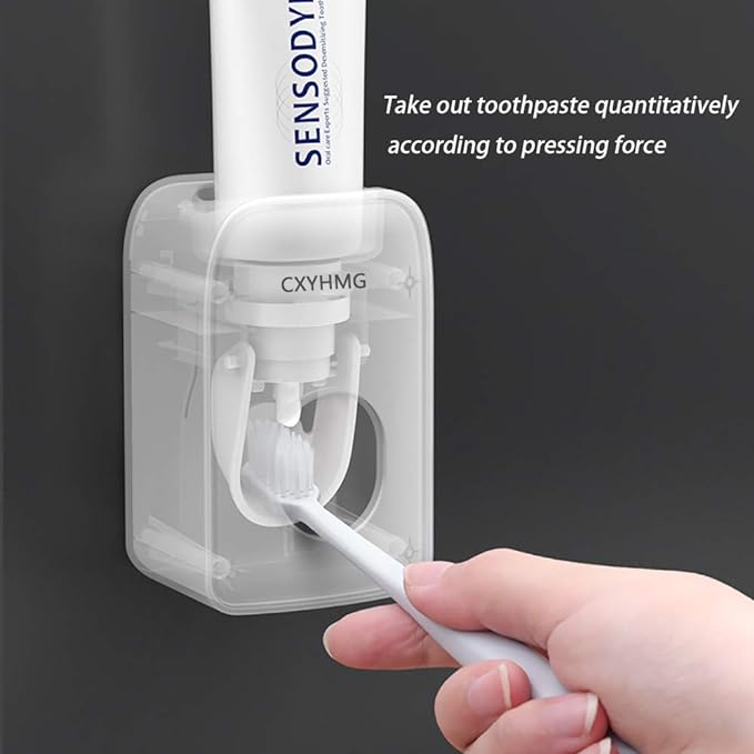 Automatic Toothpaste Dispenser for Kids, 2 PCS Toothpaste Squeezer for Kids & Family Shower Decor, is Wall Mounted Bathroom Accessories Organizer (Grey+Black, 2PACK)