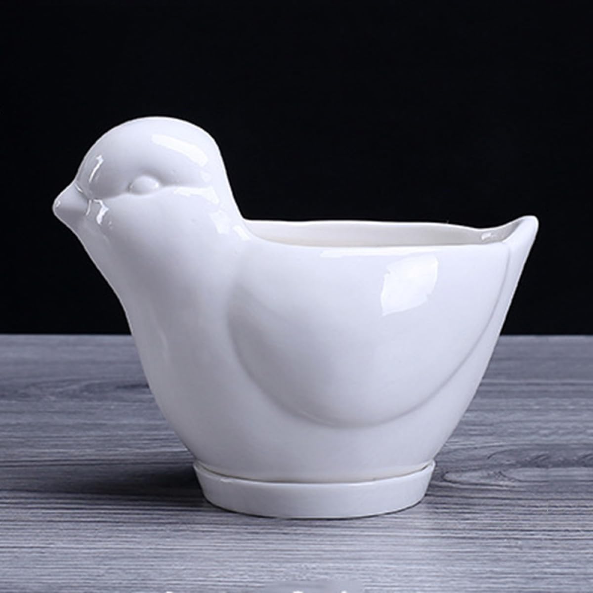 Yardenfun Ceramic Bird Shape Succulent Plant Pot Saucer Small White Flower Planter for Indoor Desktop Decor Home Gardening