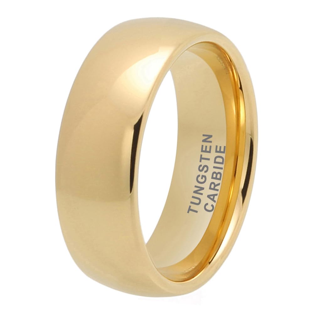TUTISS 8mm Gold Tungsten Rings for Men Women Engagement Wedding Bands Domed Polished Comfort Fit Size 15