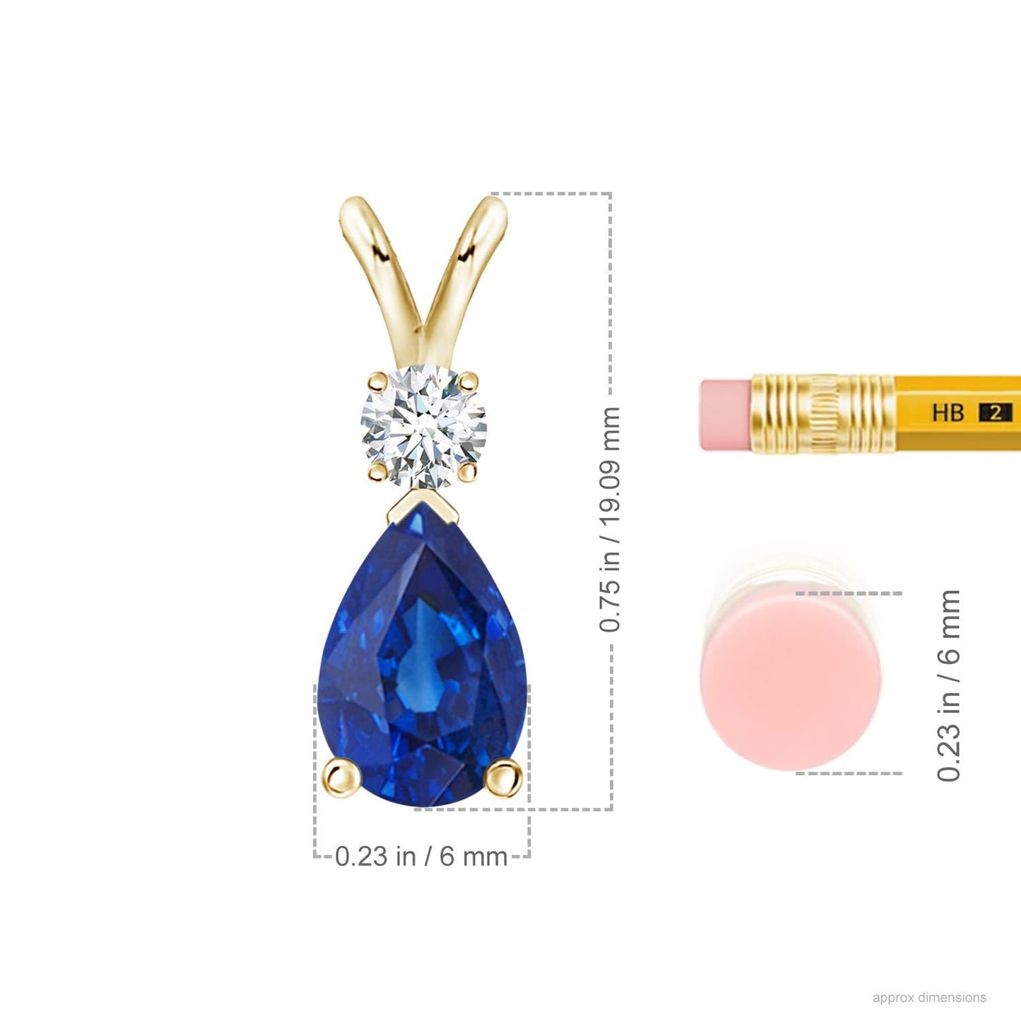 Angara Natural Blue Sapphire Solitaire Pendant for Women | Prong-Set Blue Sapphire Teardrop V-Bale Pendant with Diamond in Yellow Gold | September Birthday, Gemstone Jewelry Gift | AAA | 6x4mm