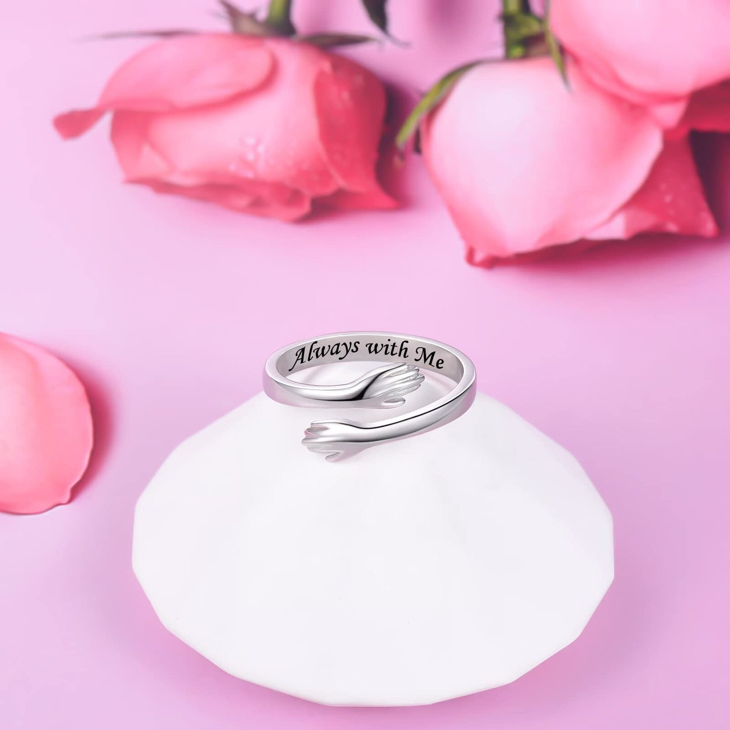 ACJFA Hug Rings for Women Sterling Silver Adjustable Ring for Women Daughter Hand Ring Jewelry for Birthday Gifts Holiday Gift for Teens(Always with Me)