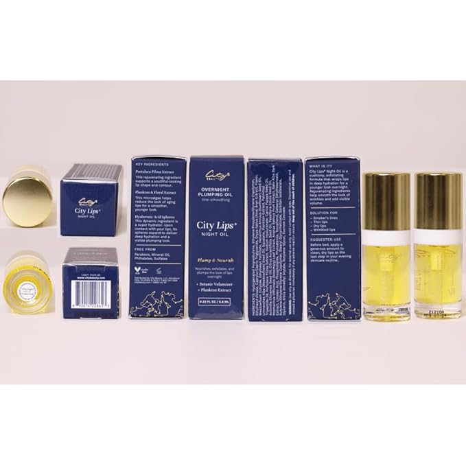 City Beauty City Lips Night Oil - Plump, Hydrate, and Restore Overnight - Anti-Aging Lip Treatment - Conditioning Lip Oil with Hyaluronic Acid & Plant Extracts