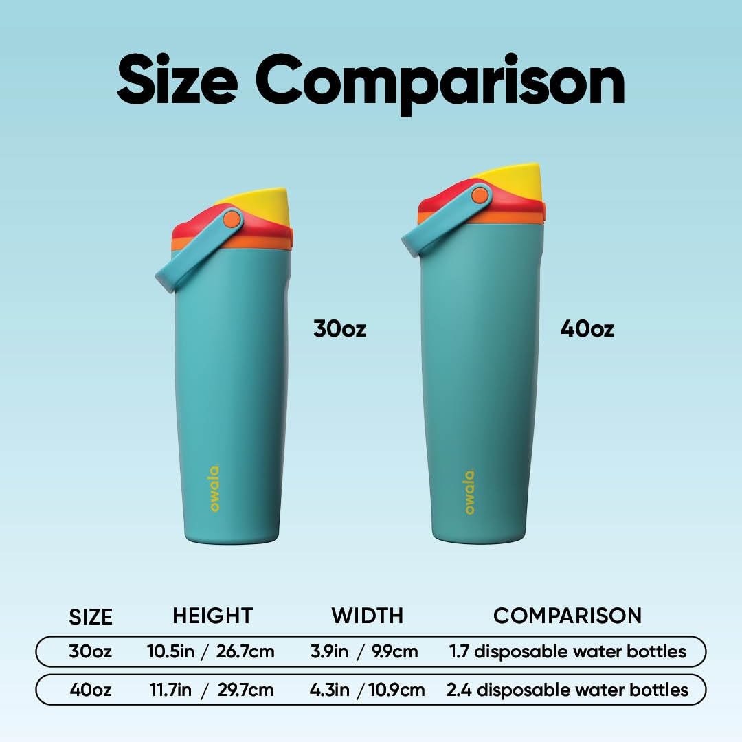 Owala FreeSip Sway Insulated Stainless Steel Water Bottle with Two-Way Spout, Built-In Straw and Bucket Handle, Made for Travel, School, and Sports, 30oz, BPA Free, Leak Proof, Summer Sweetness