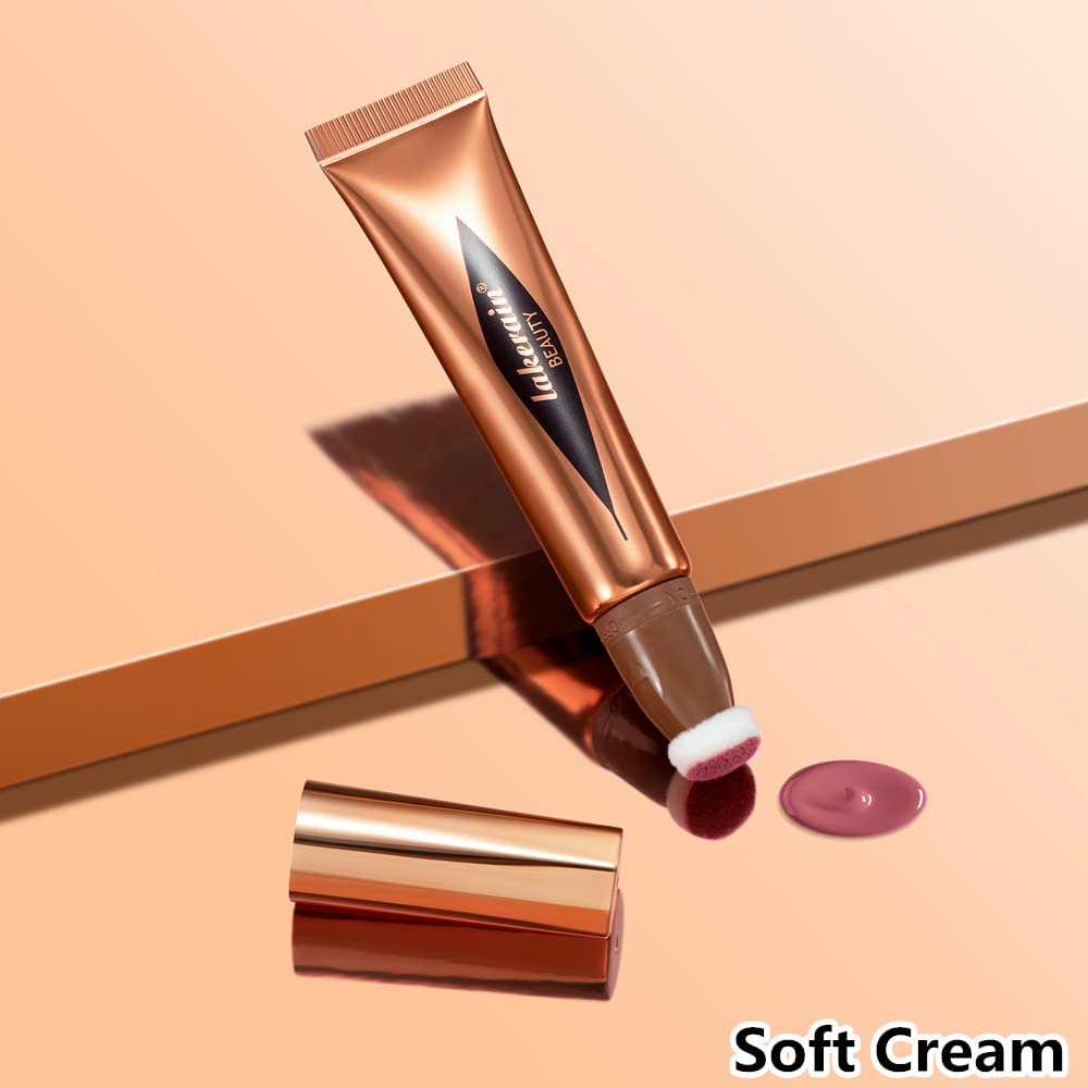 Go Ho Liquid Blush Beauty Wand,Soft Cream Blush Makeup,Liquid Face Blush Stick Contouring with Cushion Applicator,Easy to Blend & Long Lasting & Smooth Natural Dewy Finish,02 Happy Rose Blush