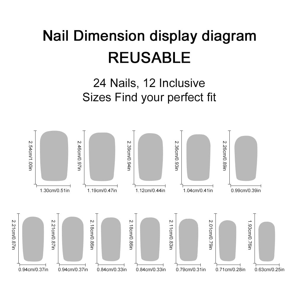 plalely Press on Nails French Tip, Handmade Acrylic Press on French Tip Nails with Flower Designs，Long Square Nail Press Ons for Women 24pcs