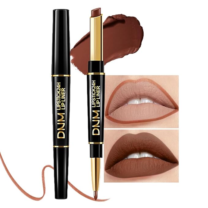 Kaely 2-in-1 Dark Deep Brown Matte Lip Liner & Lipstick Combo Set Kit for Women, Magic Neutral Lipstick 24 Hours Original Lips Liner Pencil Stain Gloss Makeup Long Lasting Waterproof 39