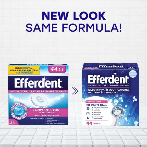 Efferdent Retainer & Denture Cleaner Tablets, Complete Clean, 44 Count, (Pack of 3)