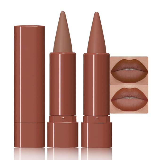 BINGBRUSH 2-in-1 Gradient Lip Liner & Lipstick Combo,2Pcs Matte Longwear Waterproof Lip Pencil with Cone Tip,Smudge Proof Crayon for Flawless Ombre Contour,Women's Long Lasting Makeup Set (01#&04)