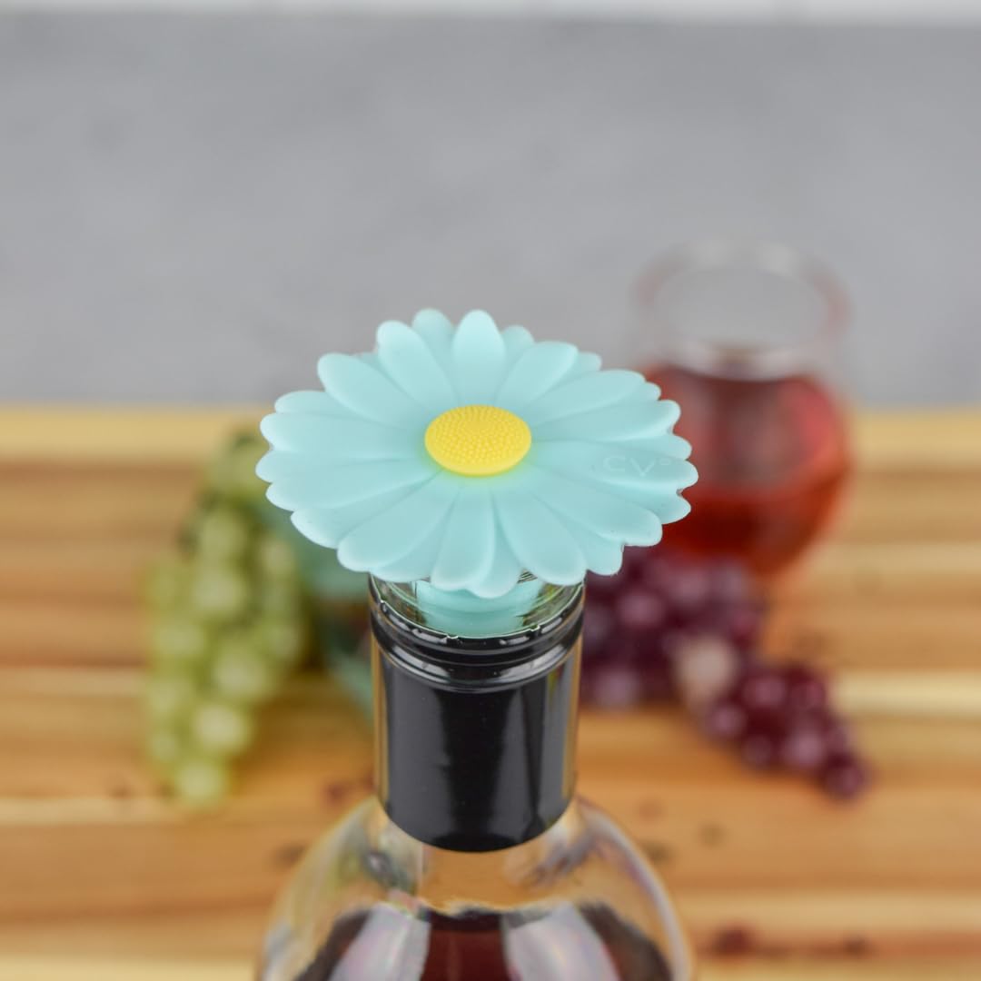 Charles Viancin Set of 4 Daisy Wine Stoppers/Silicone Bottle Stoppers