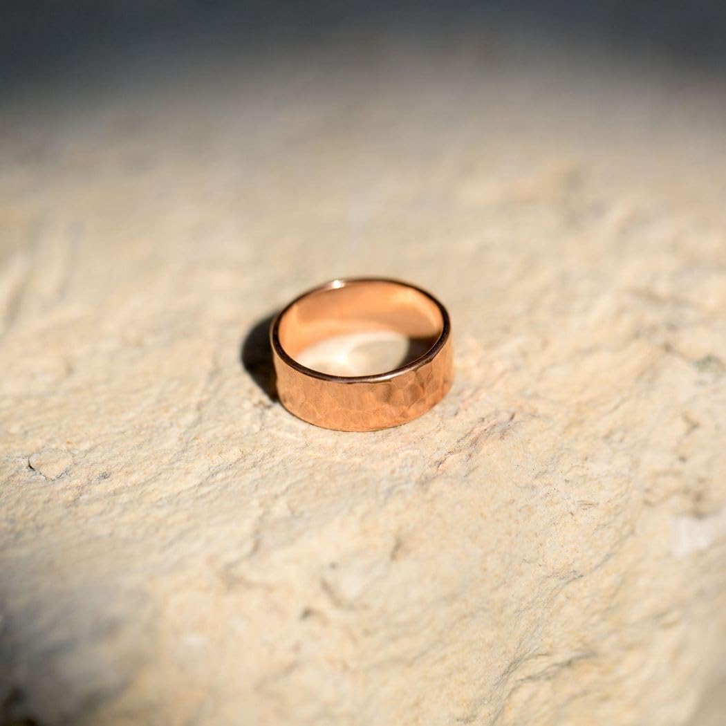 JewelryWeb 8mm Solid Copper Hammered Ring Size 10 Band Style-Ring for Women