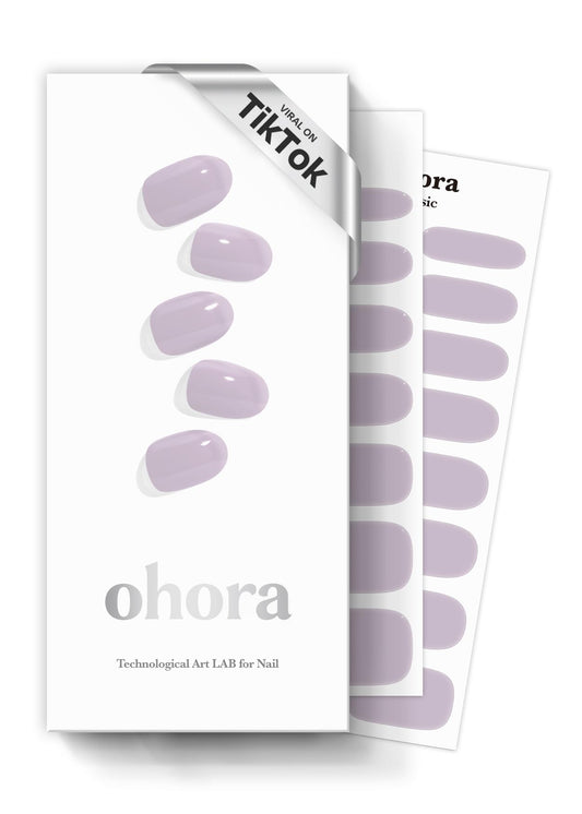ohora Semi Cured Gel Nail Strips (N Cream Lavender) - Purple, Solid, Works with Any UV/LED Lamps, Salon-Quality, Long Lasting, Easy to Apply & Remove - Includes 2 Prep Pads, Nail File & Wooden Stick