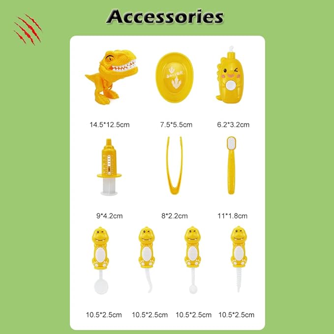 10PCS Plastic Dinosaur Simulation Dentist Play Set Animation Medical Kit Pretend Toy for Kids Hygienic Habbit Cultivation Role Play Game for Children 5 Models 4 Colors Simple OPP Bag Packaging (Red)