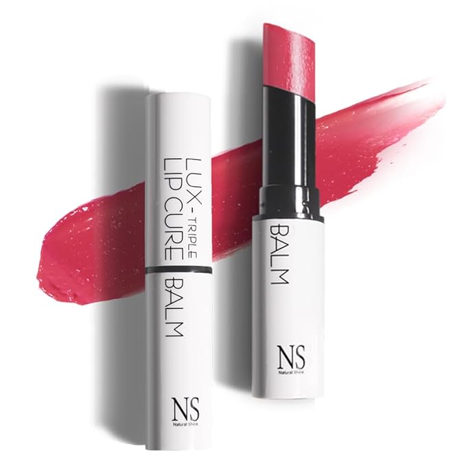 Lux Triple Lip CURE Glossy Balm (0.17oz) (RABBIT ROSE (Berry Pink)) 4 million units sold in Korea, Natural Tinted Korean Lip Balm, Petroleum/Paraben Free, Lip Butter,lip balm hydrating