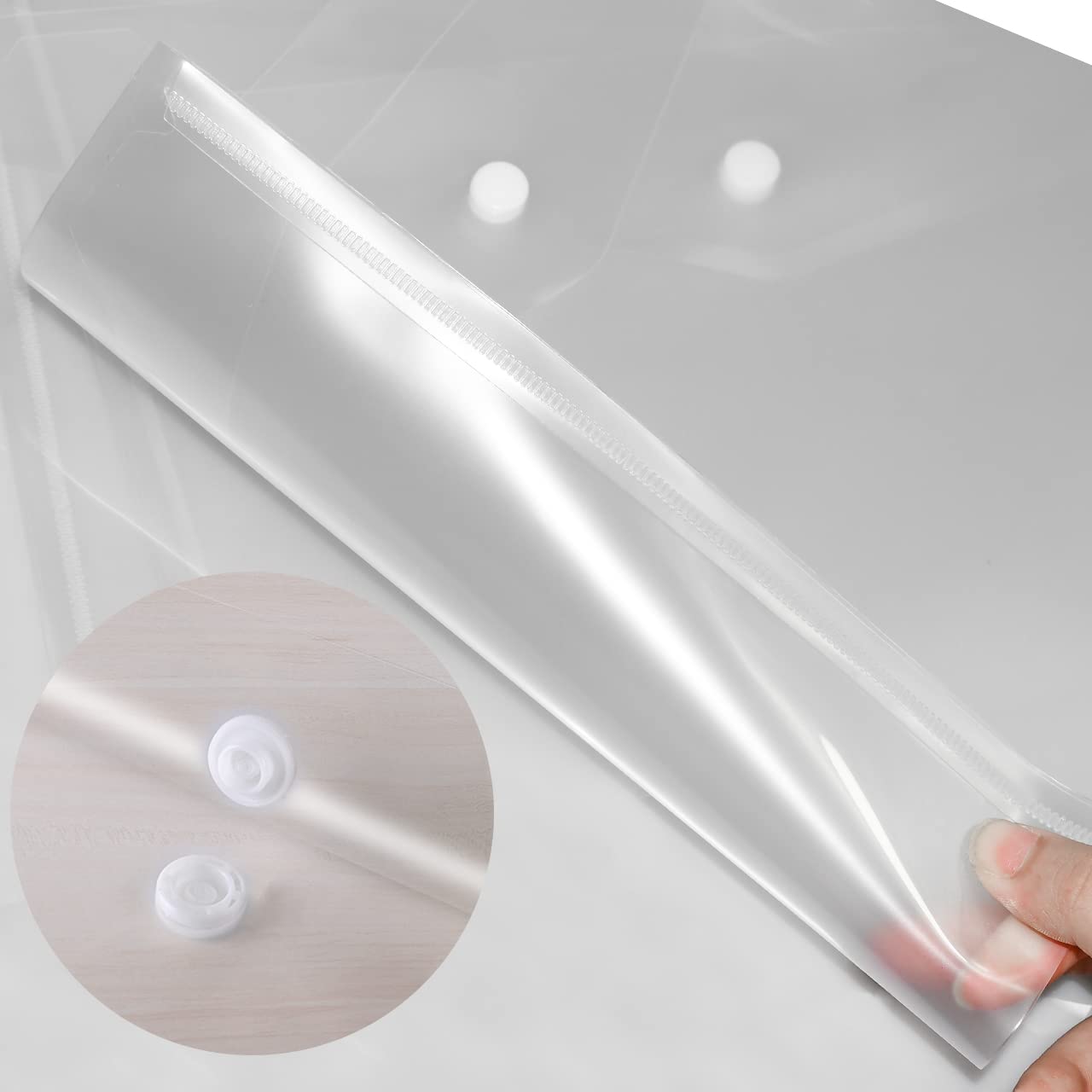 JIKIOU 30pcs Plastic Envelopes, Clear Reusable Poly Envelope Waterproof File Folder with Snap Button, Us Letter/A4 Size