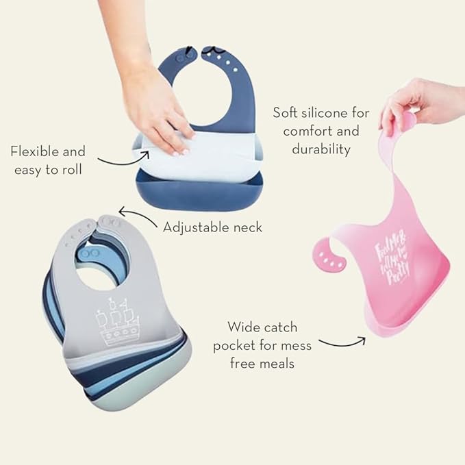 Bella Tunno Baby Bib for Eating, Waterproof Silicone Bib with Large Food Catcher, Adjustable Fit for Babies 4-12 months & Toddlers 1-3 Years, Boys & Girls, Small Town Girl