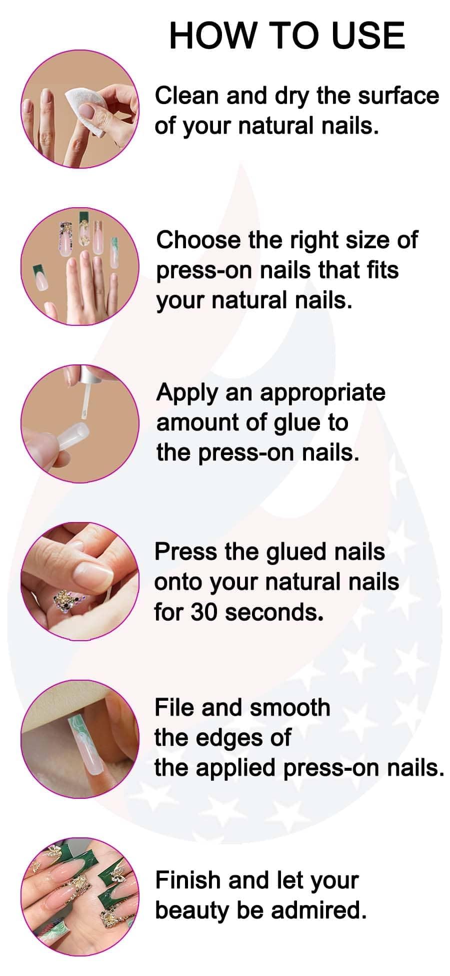 Gleamrain Handmade Press on Nails Long Length Square Shape M Size - 10Pcs - Gleamrain Design 902